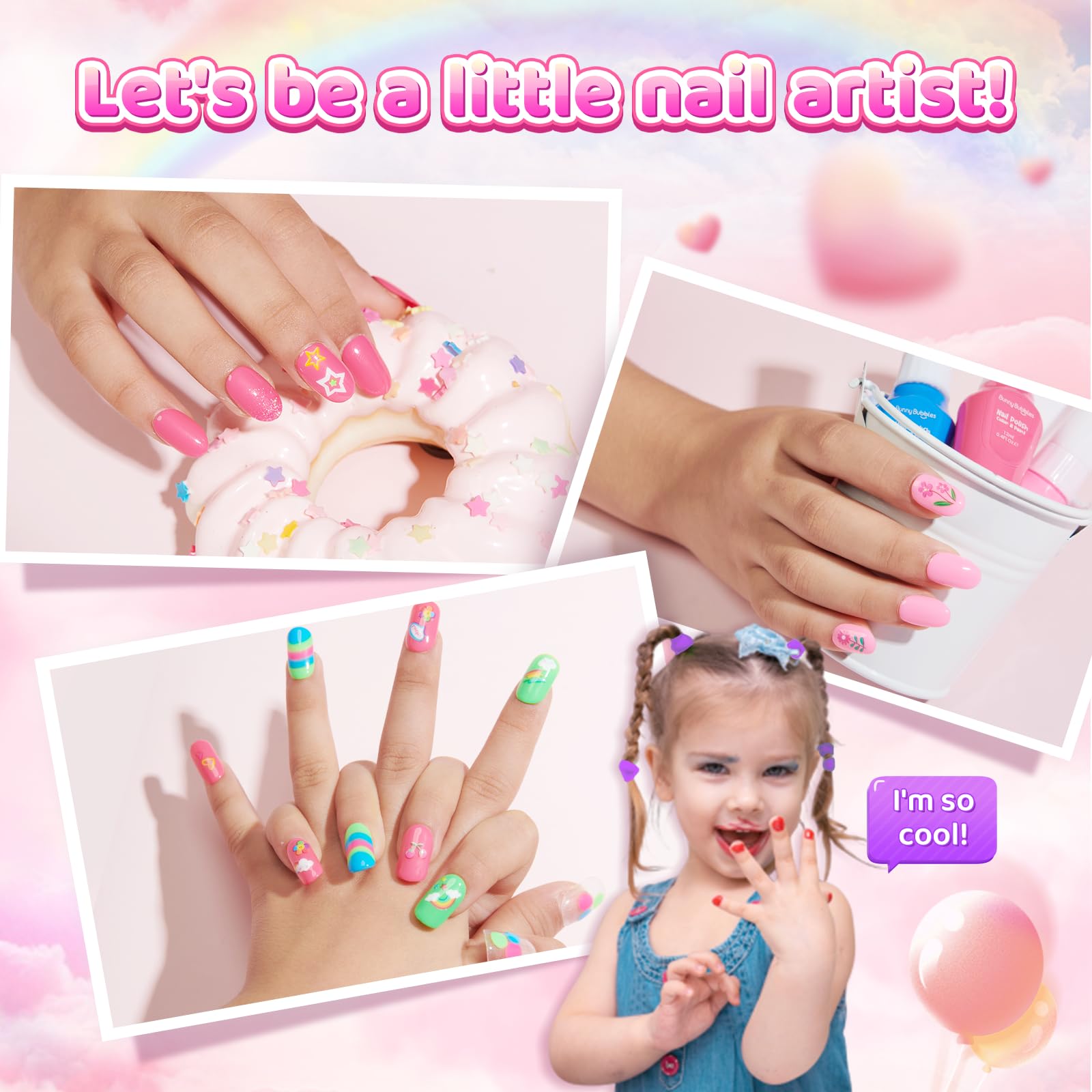 BUNNY BUBBLES glitter confetti powder adds sparkle to DIY nail art.