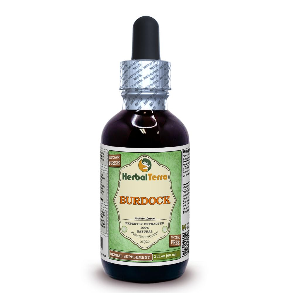 Herbal Terra Burdock glycerite bottle with Organic Dried Root, 2 oz