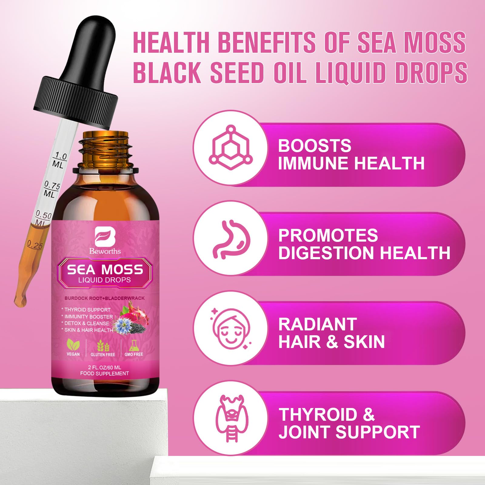 Burdock root and bladderwrack alongside sea moss blend
