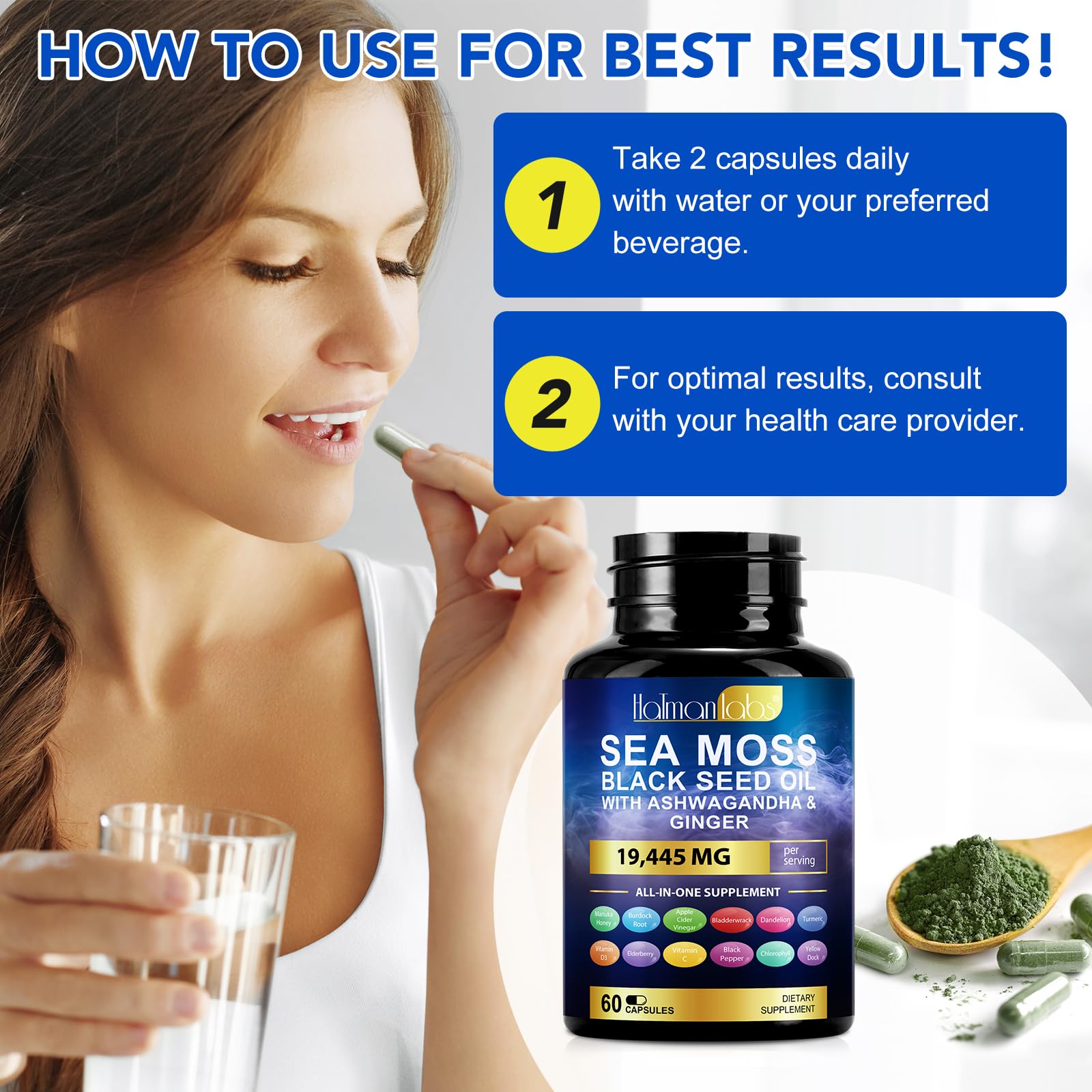 Burdock root and chlorophyll ingredients in sea moss supplement
