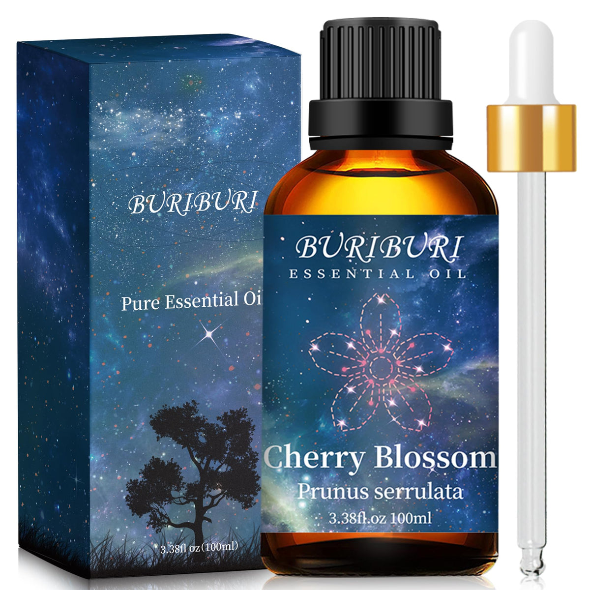BURIBURI Cherry Blossom Essential Oil in 100ml amber glass bottle