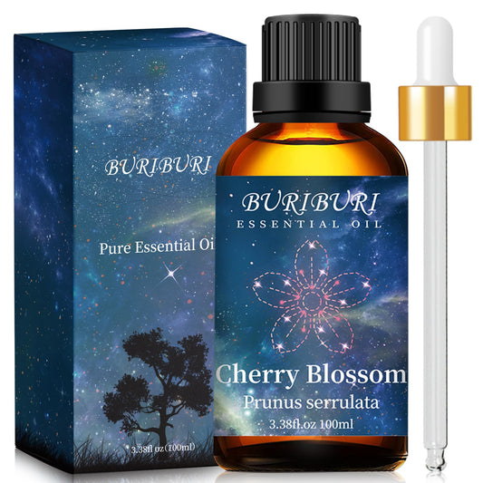 BURIBURI Cherry Blossom Essential Oil in 100ml amber glass bottle