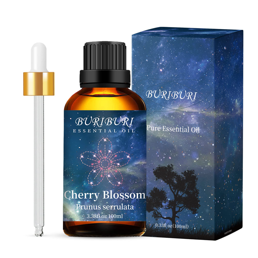 Amber glass bottle packaging for BURIBURI Cherry Blossom essential oil