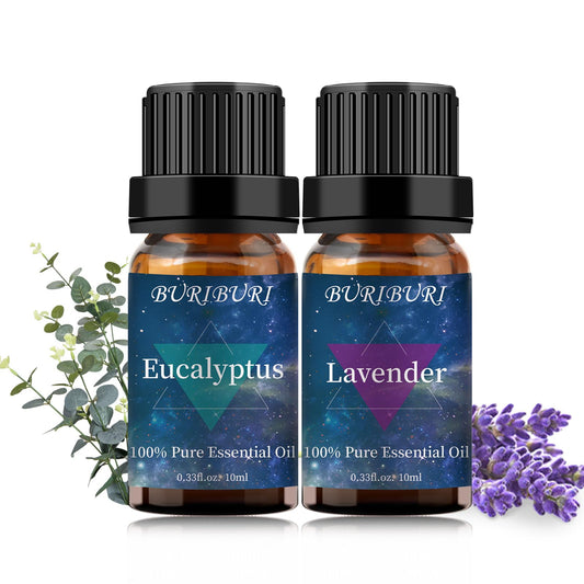 BURIBURI Eucalyptus & Lavender Essential Oil Set 2 Pack – 10ml each in amber bottles