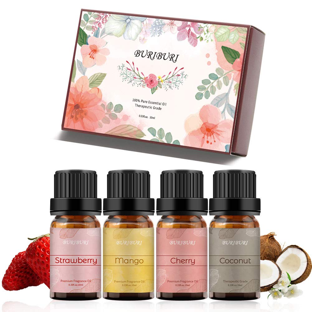 BURIBURI Fruit Essential Oils Gift Set 4Pack with four 10ml bottles