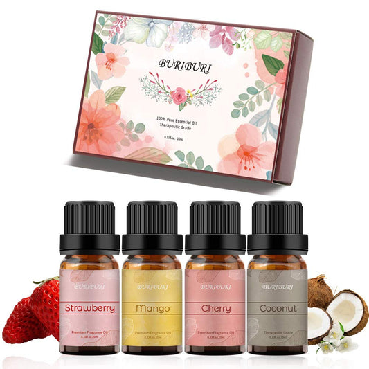 BURIBURI Fruit Essential Oils Gift Set 4Pack with four 10ml bottles