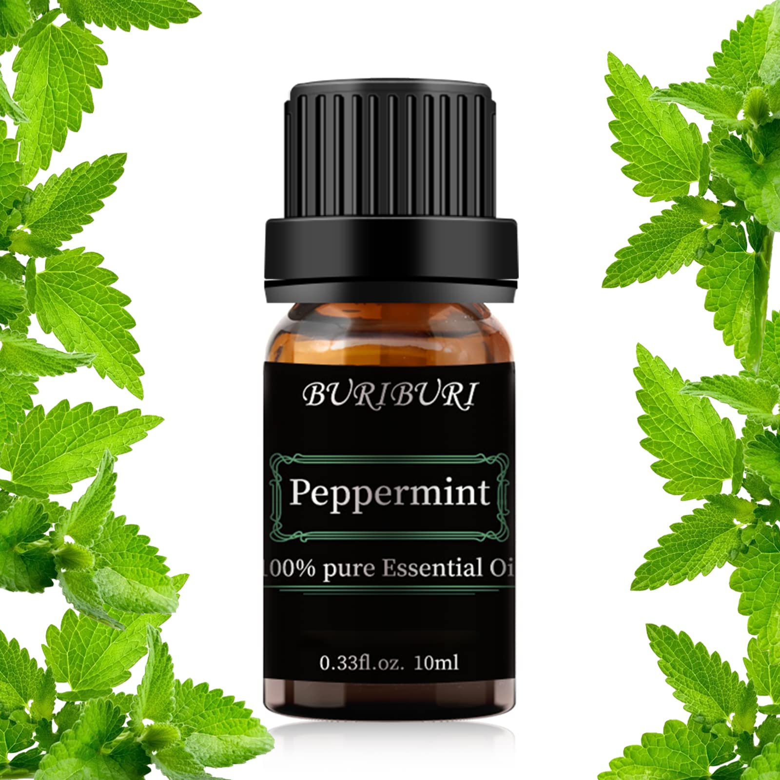 BURIBURI Peppermint Essential Oil in 10ml amber bottle