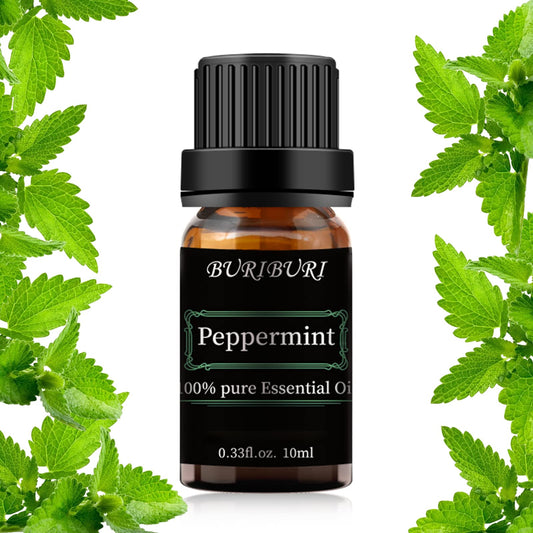 BURIBURI Peppermint Essential Oil in 10ml amber bottle