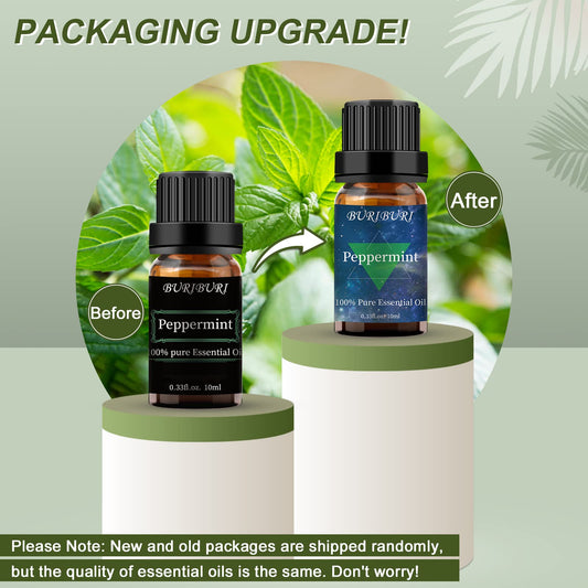 Peppermint essential oil bottle near a diffuser