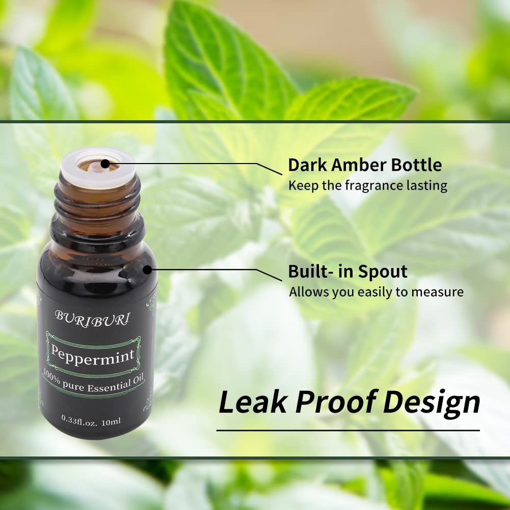 Peppermint oil bottle with BURIBURI label