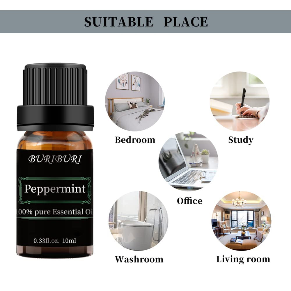 BURIBURI Peppermint Essential Oil on white background