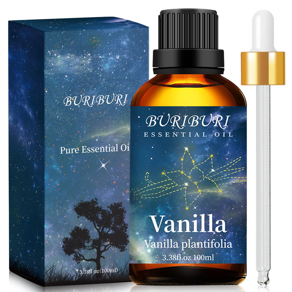 BURIBURI Vanilla Essential Oil 100ml in amber glass bottle