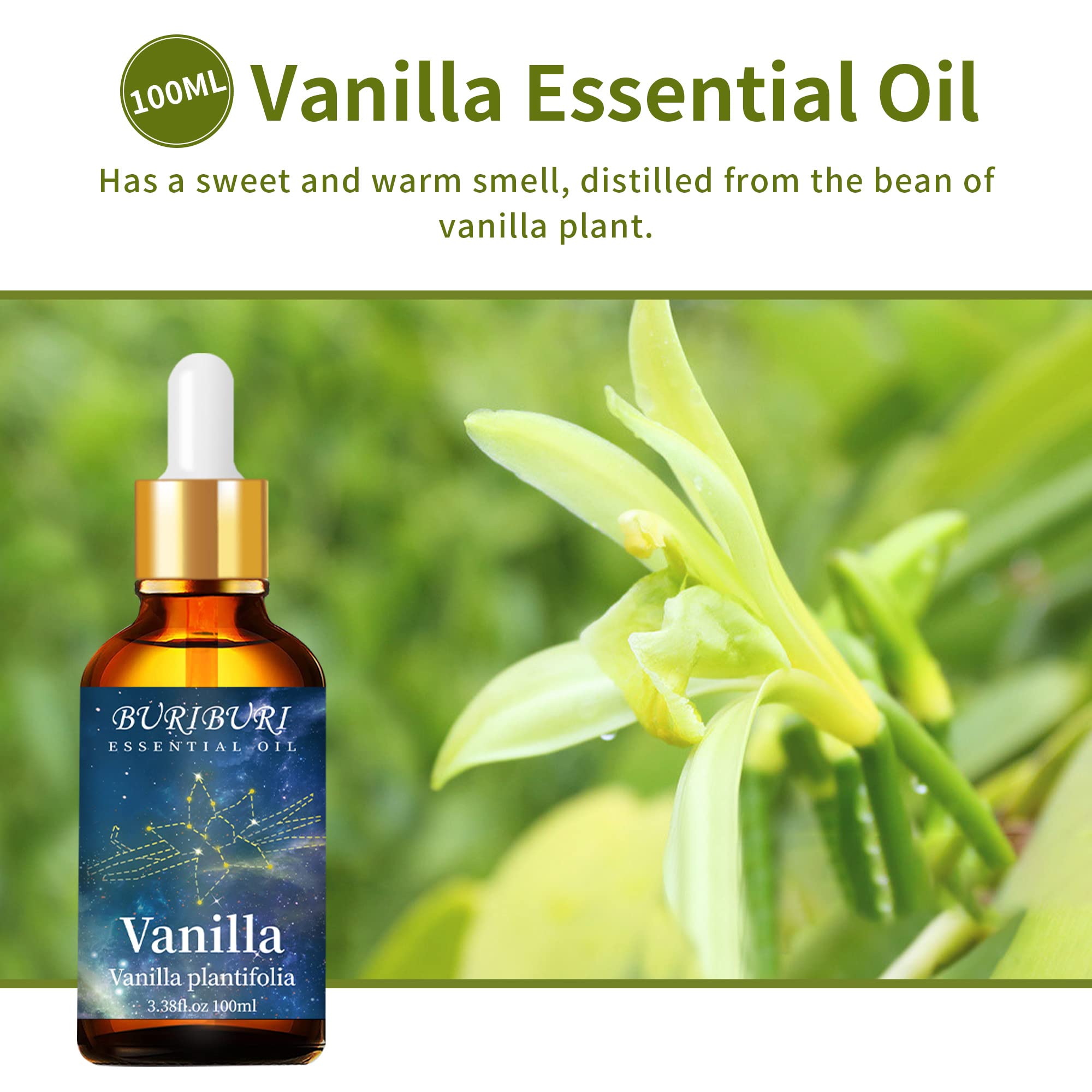 BURIBURI Vanilla Essential Oil packaging label