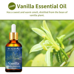 BURIBURI Vanilla Essential Oil packaging label