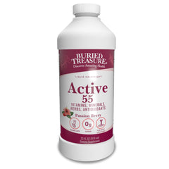 Bottle of Buried Treasure Active 55 Plus liquid multivitamin for seniors