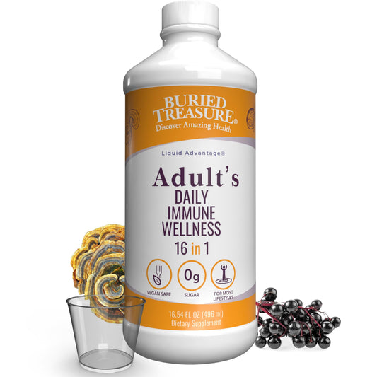 Buried Treasure Adult Daily Immune Wellness 16oz bottle with dose cup