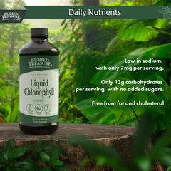 Spearmint-flavored chlorophyll liquid bottle on white surface