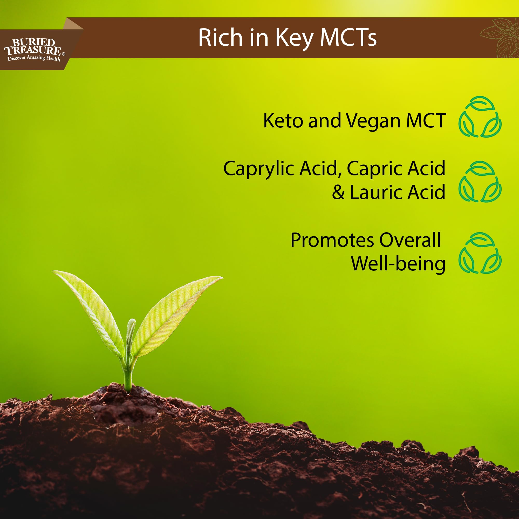 Side view of Buried Treasure MCT Coconut Oil bottle