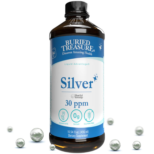 Buried Treasure Silver Liquid 30 PPM 16 oz bottle front view