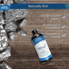 Lifestyle shot of silver liquid used for immune support