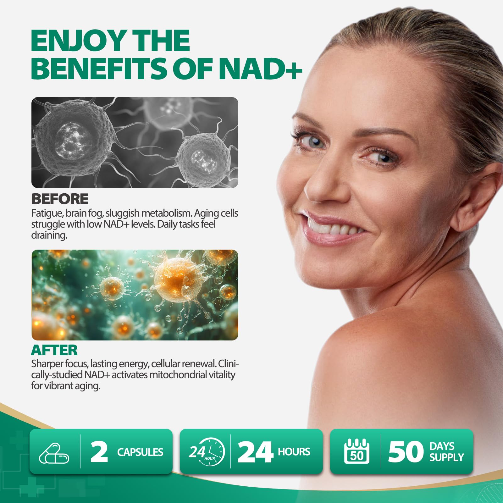 Graphic illustrating energy and focus benefits of BURMINY NAD
