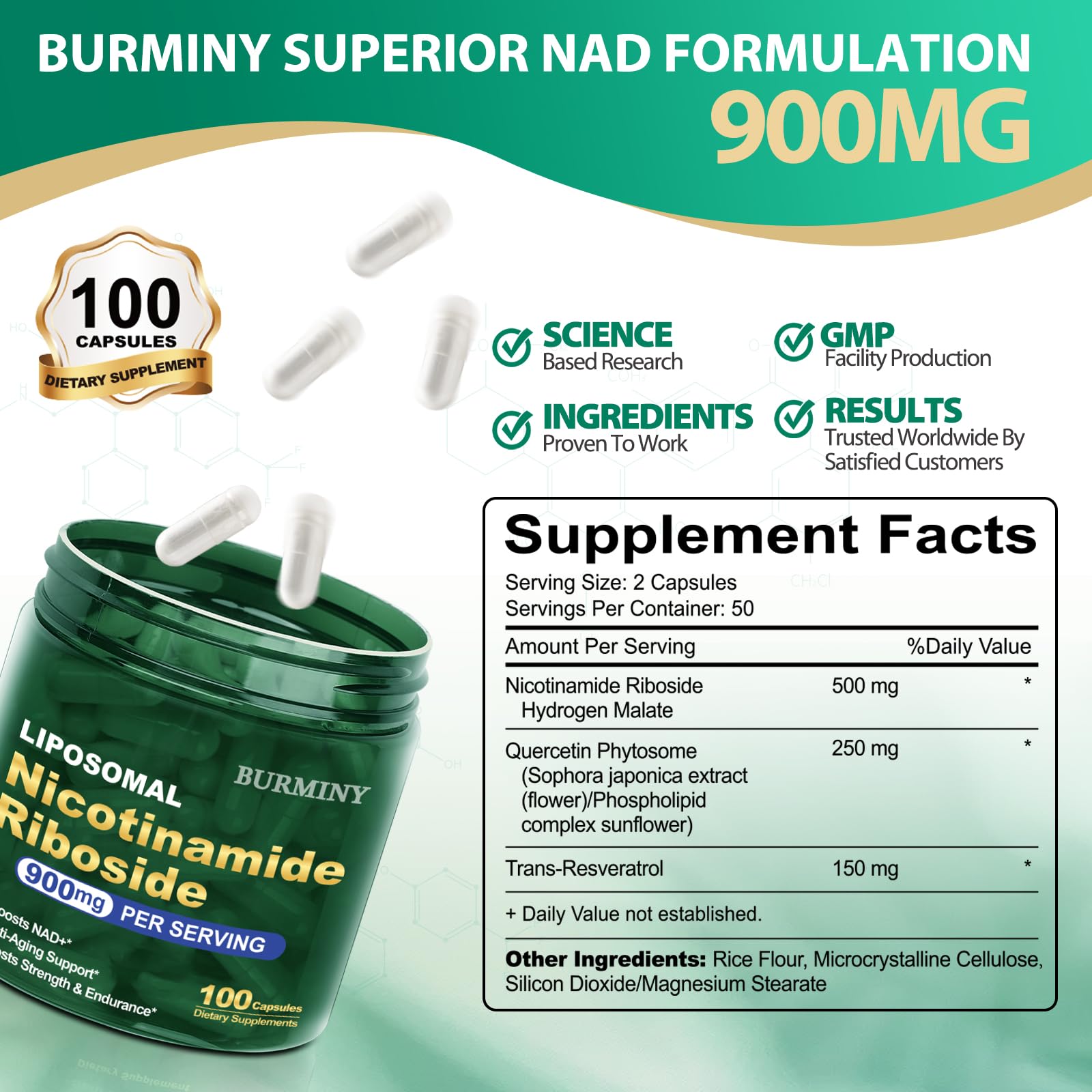 BURMINY NAD capsules close-up highlighting compact capsules for daily use