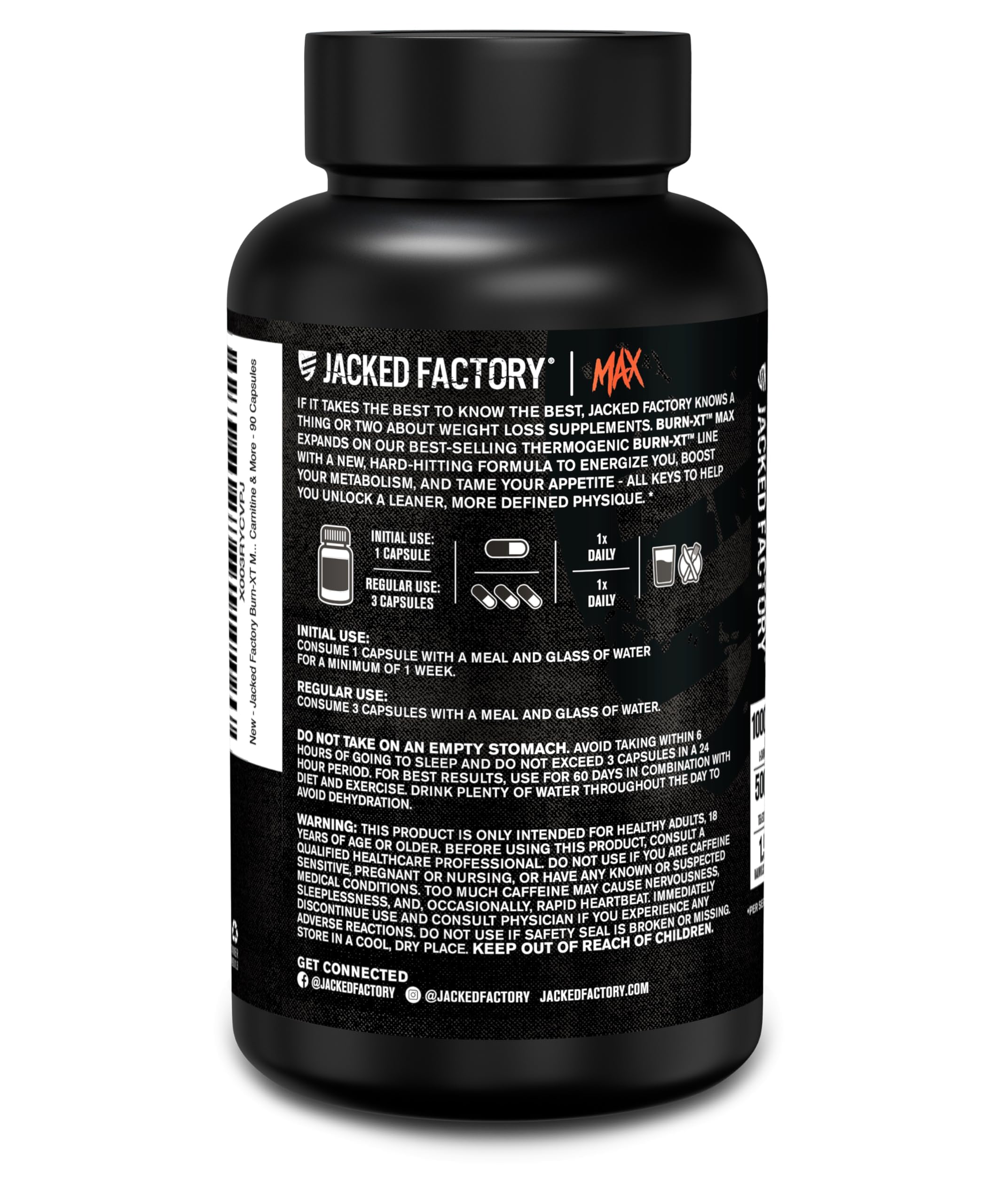 Nutrition facts panel for Burn-XT Max