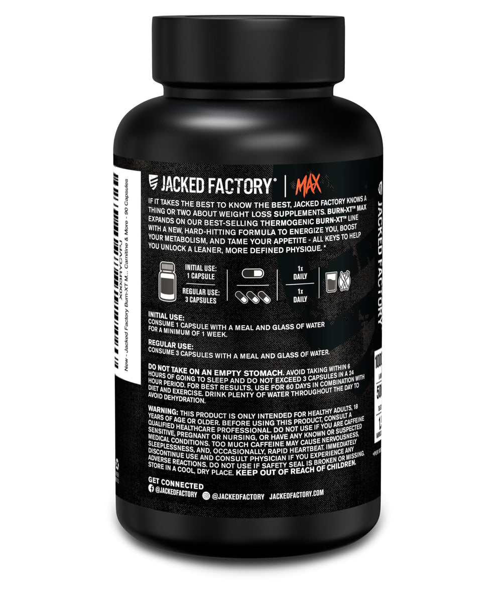 Nutrition facts panel for Burn-XT Max
