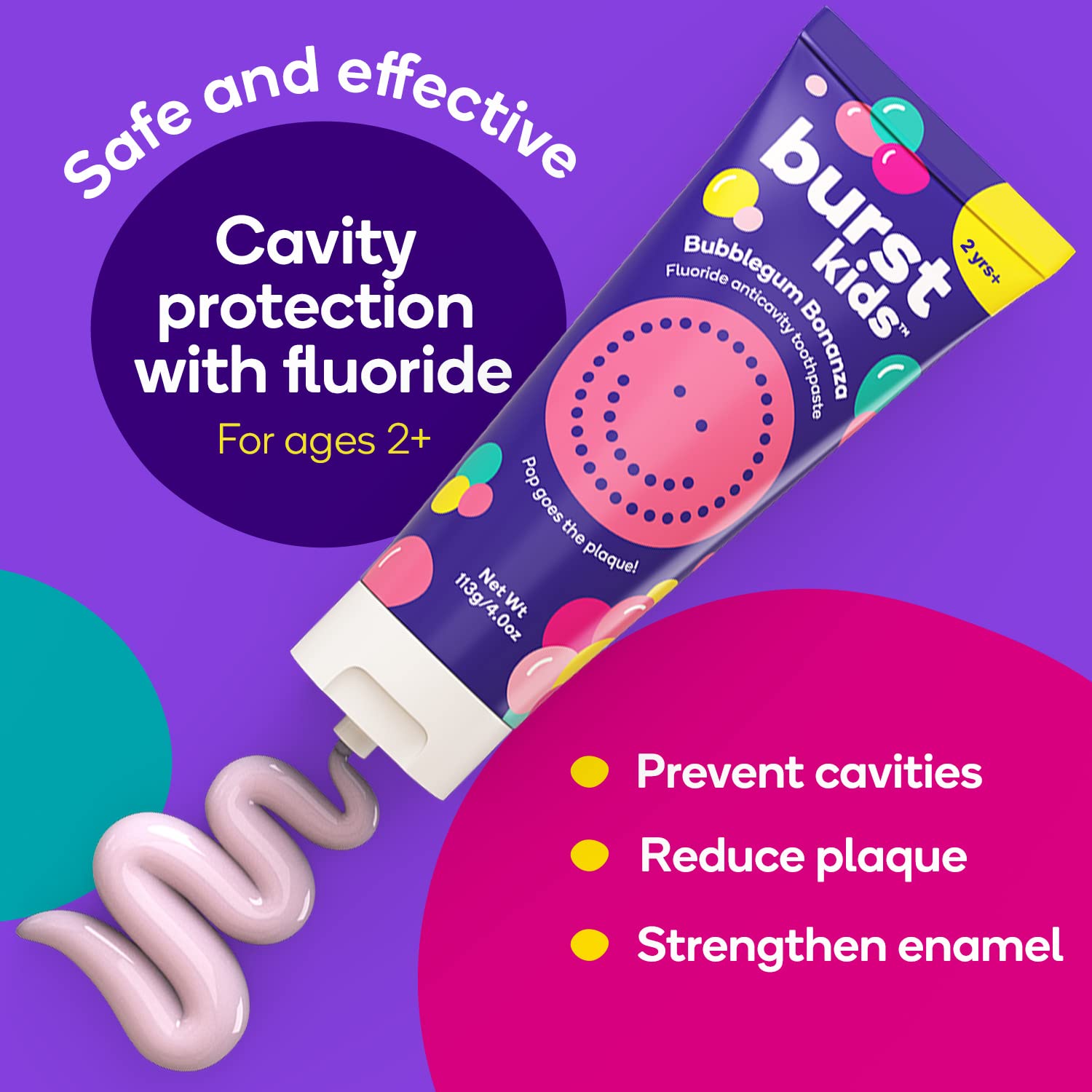 Bubblegum flavor toothpaste texture and fluoride formula