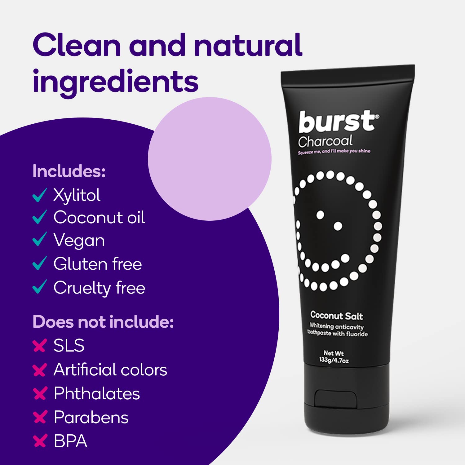 Coconut Salt flavor branding on BURST toothpaste packaging
