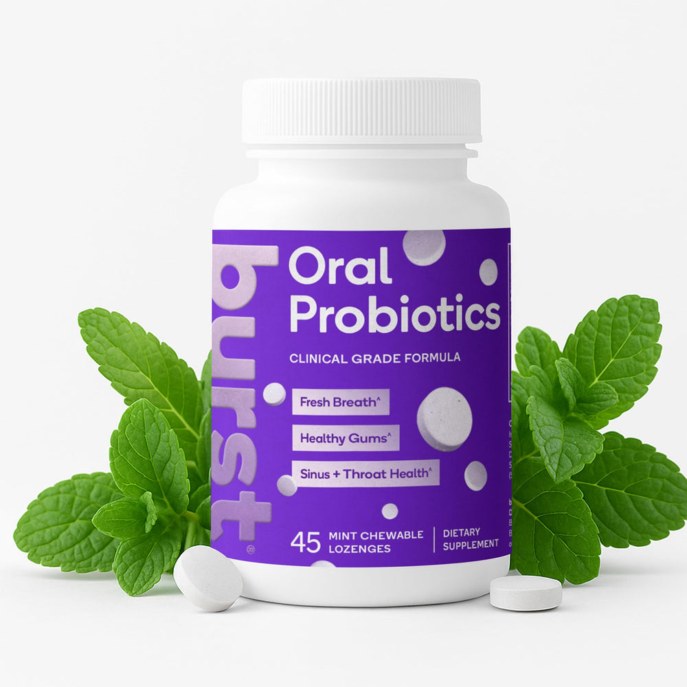 Front view of Burst Dental Probiotics 45-count bottle