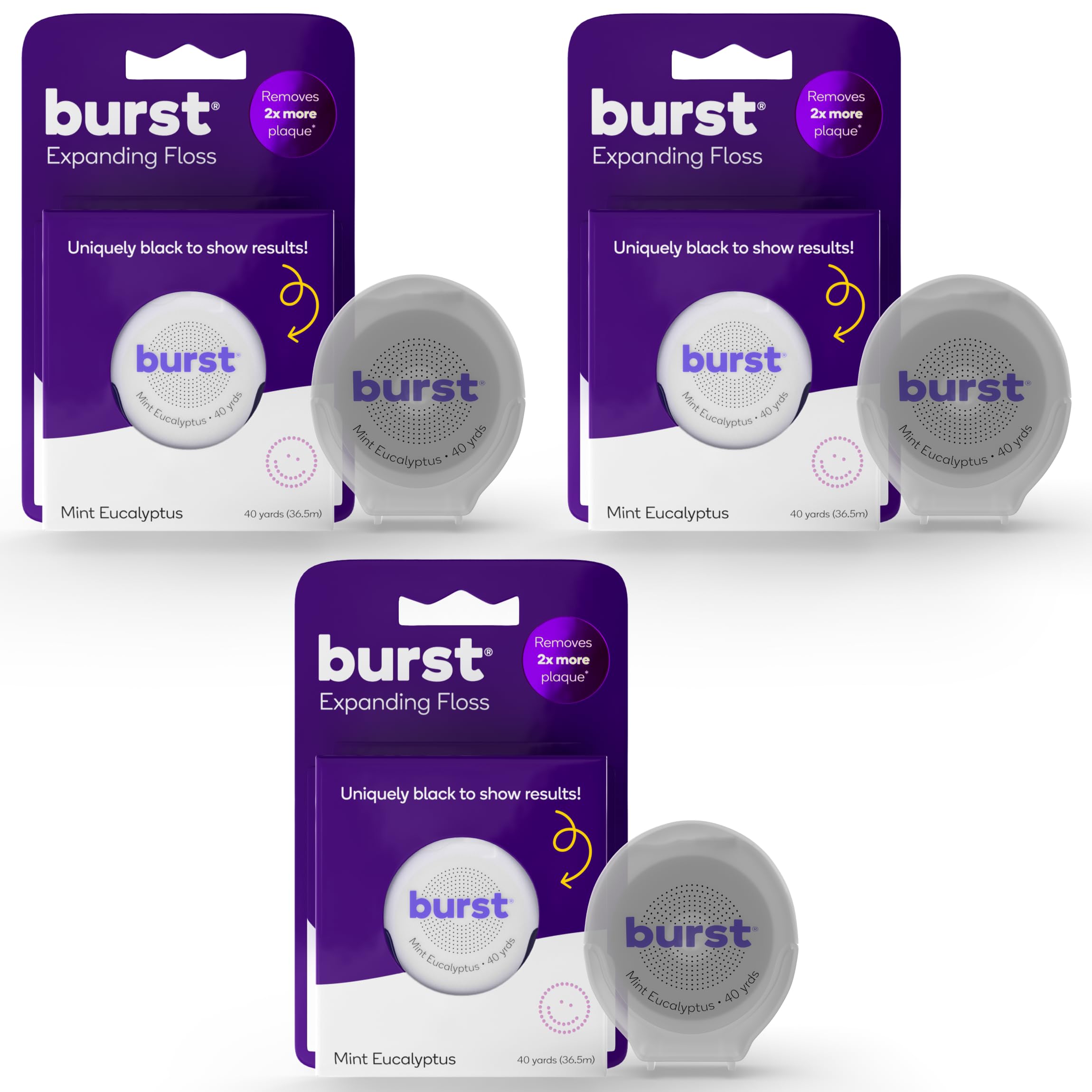 Burst Expanding Dental Floss Mint Eucalyptus packaging and floss roll