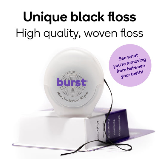 Close-up of expanding floss removing plaque
