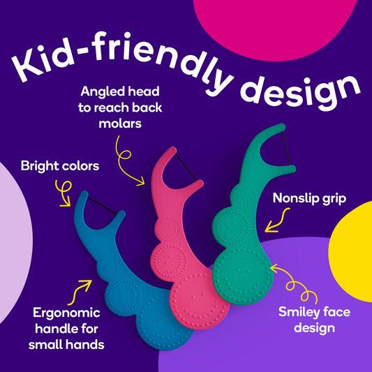 Ergonomic no-slip grip design of BURST Kids Flossers