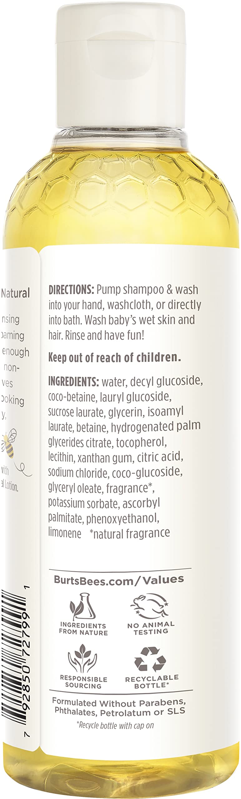 Close-up of Burt's Bees Baby Bee Tear Free Shampoo & Wash bottle