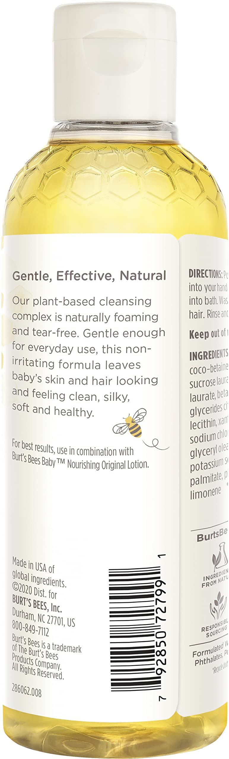 Coconut oil, sunflower oil, and soy protein ingredients label for Burt's Bees Baby Bee
