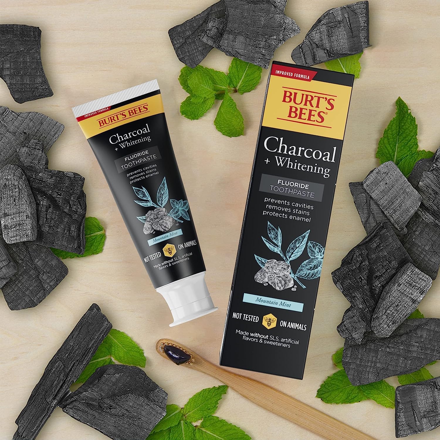 Ingredients illustration for Burt's Bees charcoal toothpaste