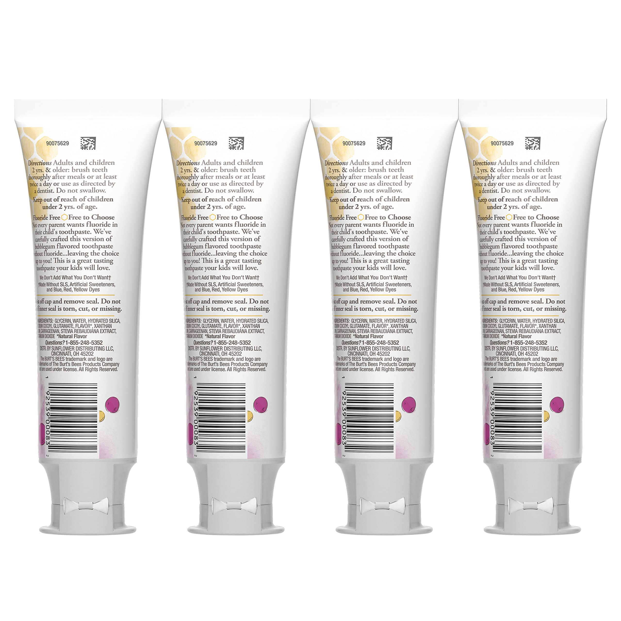 Bubblegum flavor badge on Burt's Bees toothpaste tube