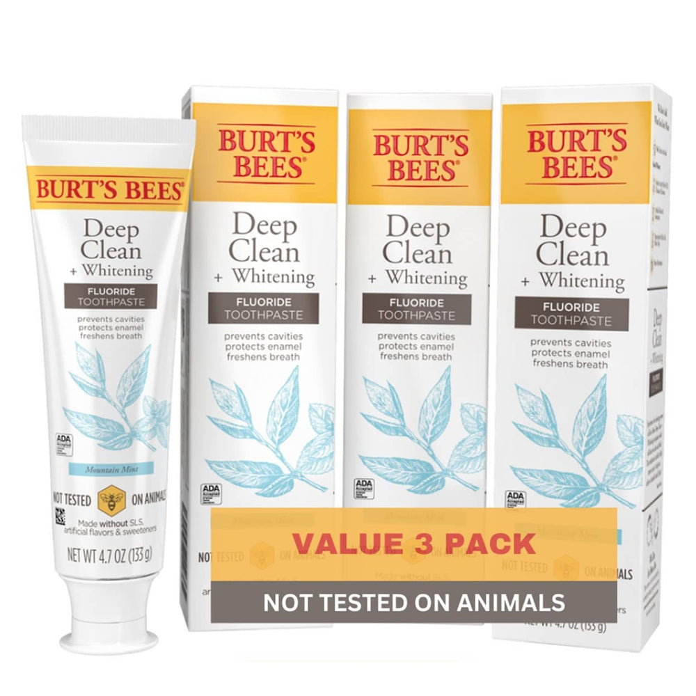 Burt's Bees Mountain Mint Deep Clean + Whitening toothpaste 4.7 oz 3-pack front view
