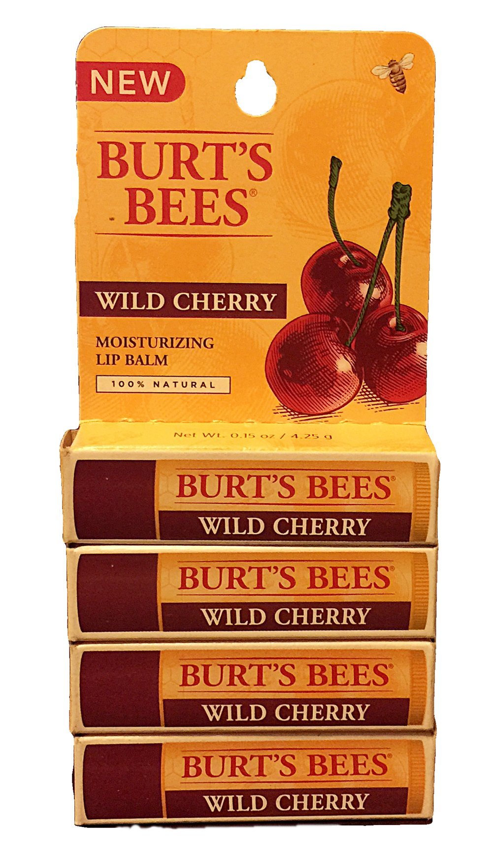 Burt's Bees Wild Cherry Lip Balm 4-pack for everyday moisture and natural flavor