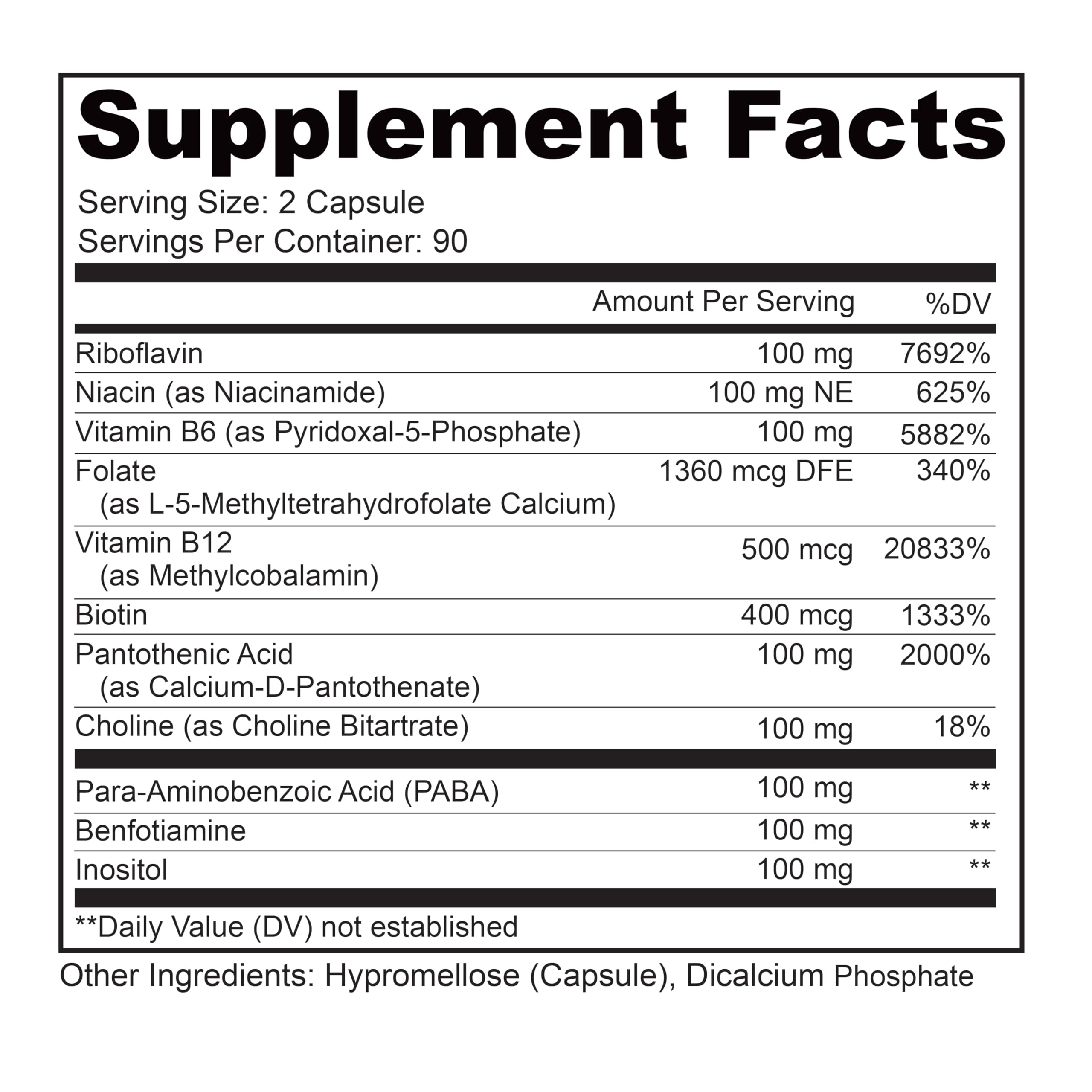 Busy Bee ingredients panel with B vitamins and choline