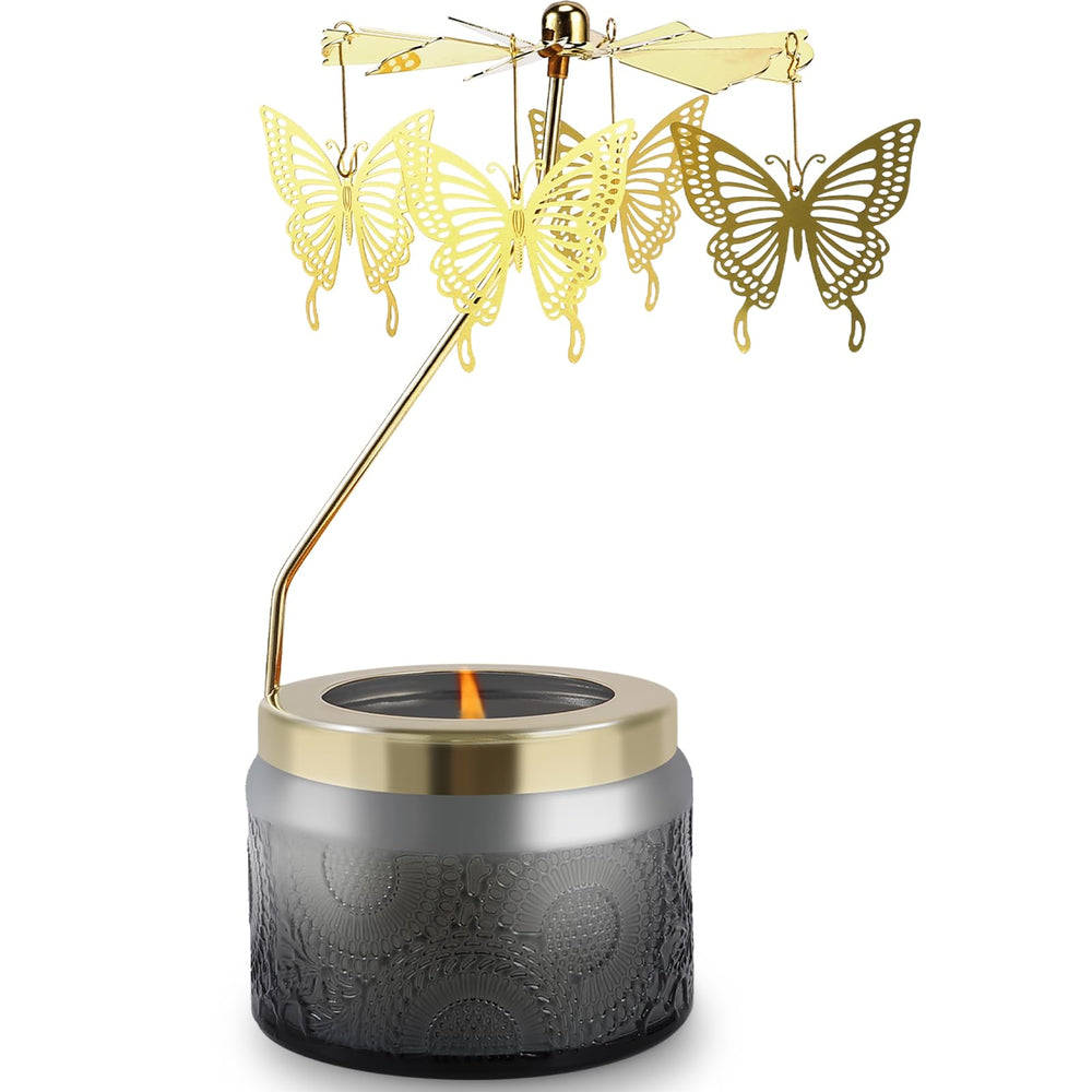 Gray butterfly rotatable candle with vanilla cream scent, 4 oz, rotating design