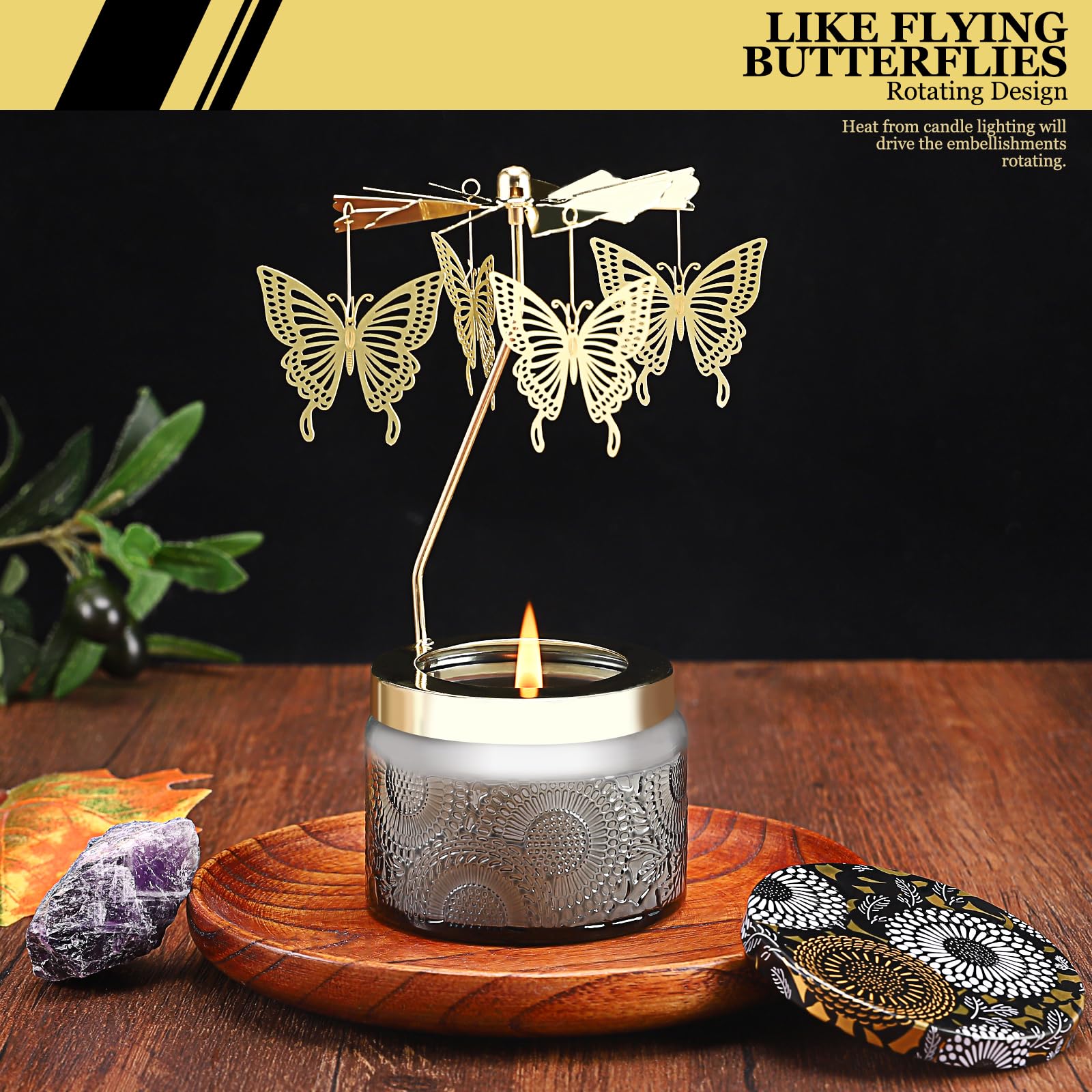 Front view of rotating candle flame creating patterns