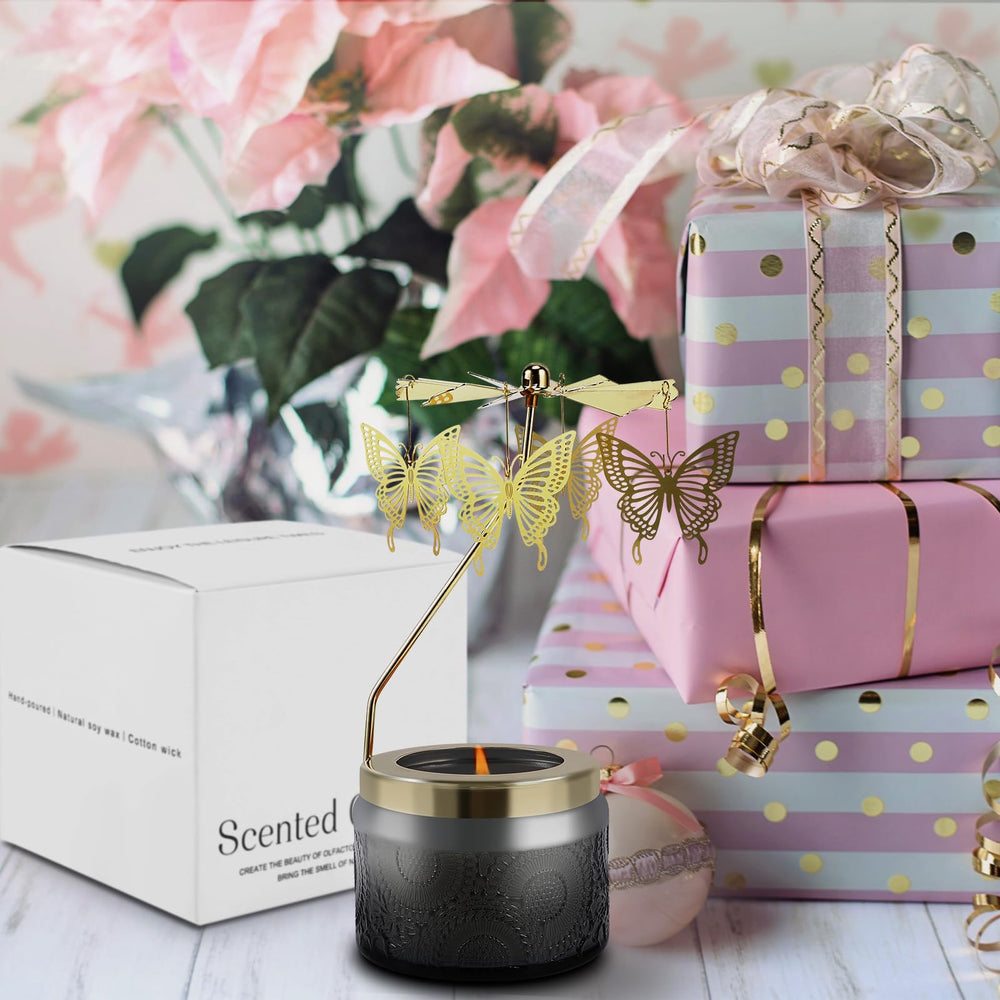 Gift-ready butterfly rotating candle packaging and presentation
