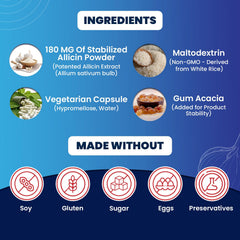 Graphic highlighting 180,000 mcg allicin per capsule