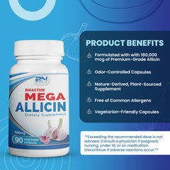 Capsules from BuyNaturally Mega Allicin in bottle for easy daily dosing.