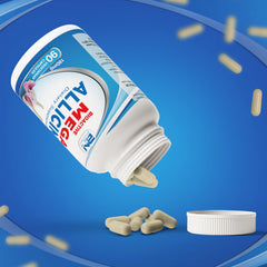 Label on BuyNaturally Mega Allicin highlights gluten-free and non-GMO formula.