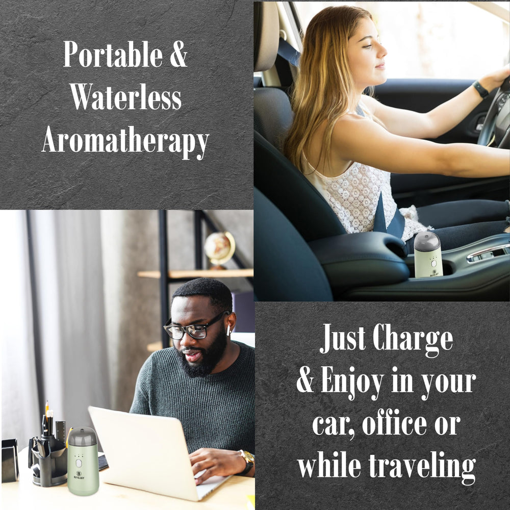 Buyology diffuser with LED colors creates calming ambience during commutes.