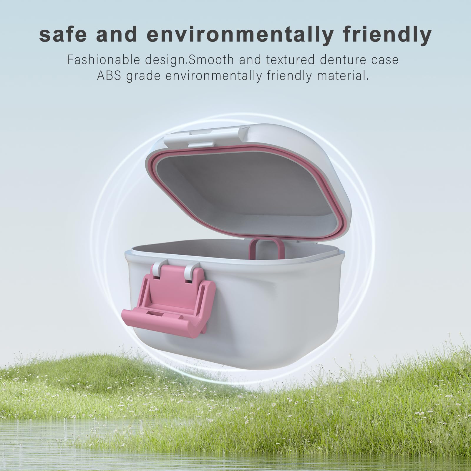 Inside view of denture case with space for dentures and accessories