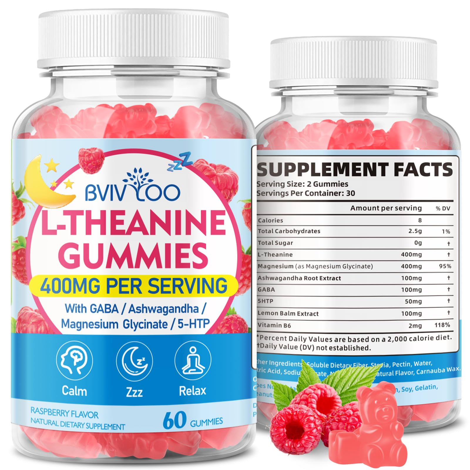 Hero image: BVIVLOO L-Theanine Gummies Raspberry 60-count